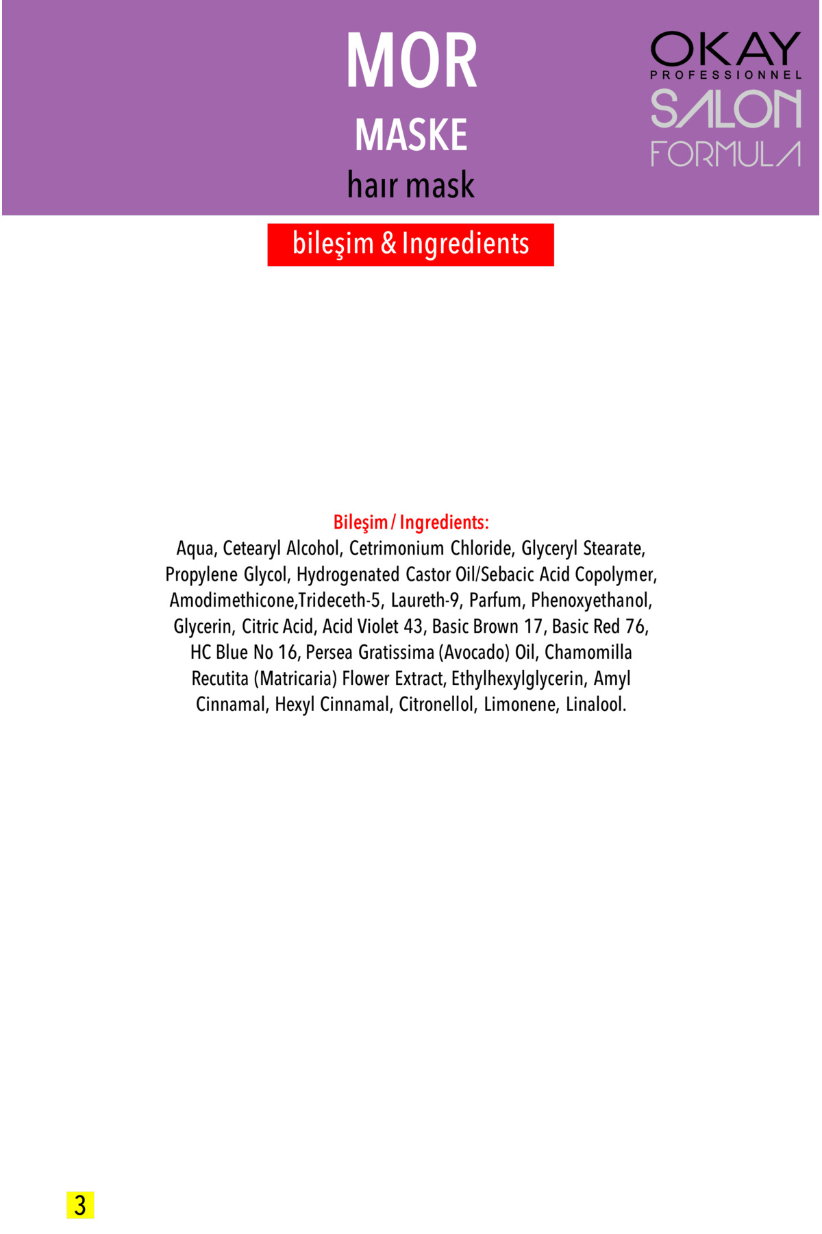 Salon Formula Turuncu - Sarı Yansımaları Nötralize İçin PURPLE (MOR) Saç Maskesi 500ml — SLNPURPLEXMASK — تصویر 4 از 4
