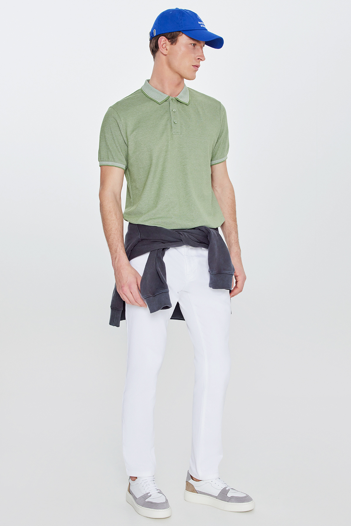 AC&Co / Altınyıldız Classics Erkek Çekmeyen Pamuklu Kumaş Slim Fit Dar Kesim Yeşil Kıvrılmaz Polo Yaka Tişört görsel 8