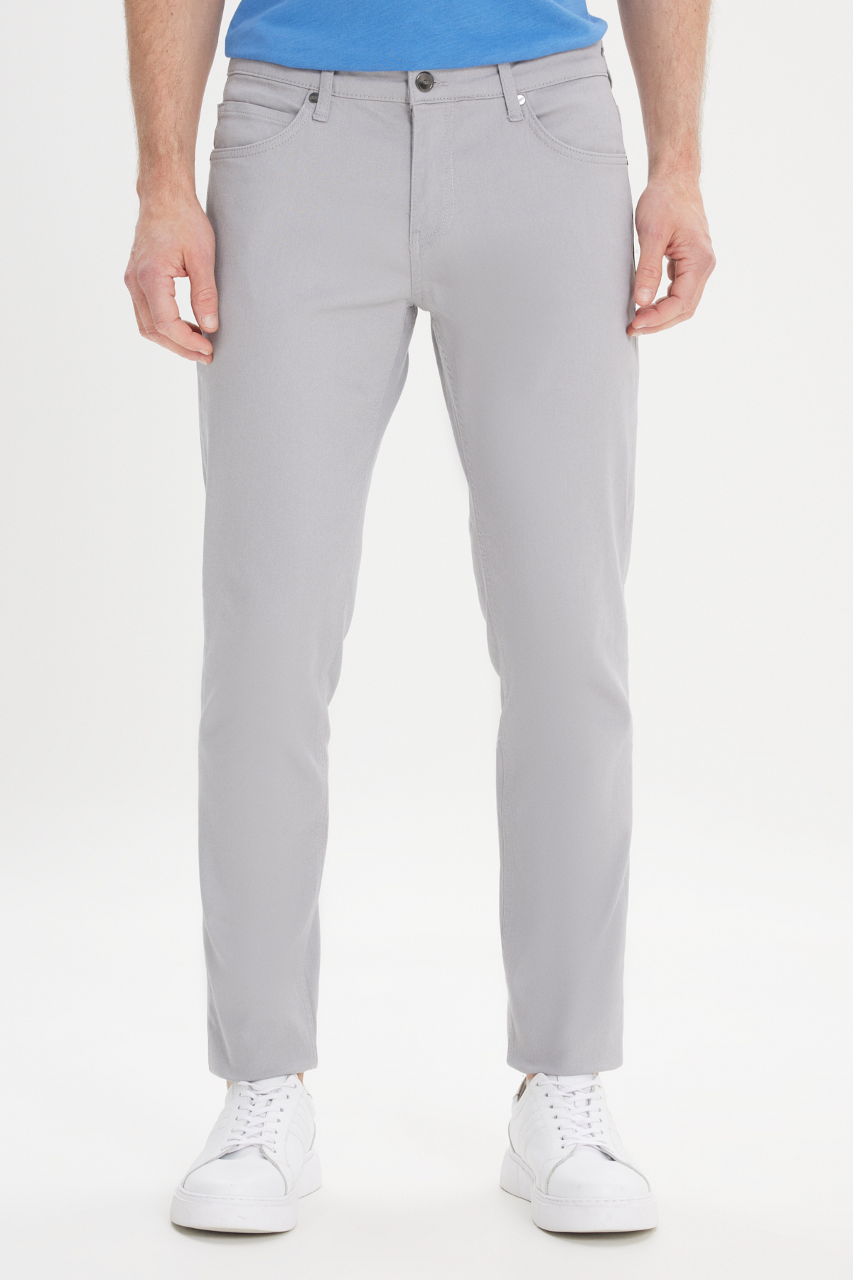AC&Co / Altınyıldız Classics Erkek Gri Diz İzi Yapmayan 360 Derece Her Yöne Esneyen Slim Fit Diyagonal Desenli Esnek Pantolon görsel 3