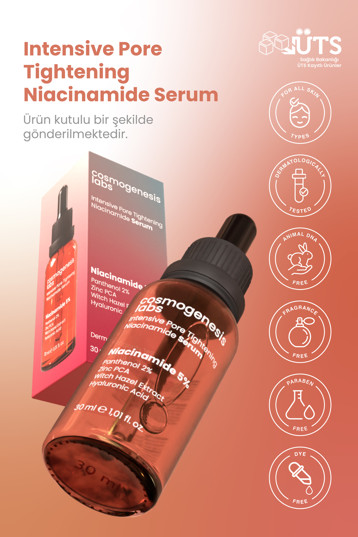 Niacinamide Serum 30ml - Siyah Nokta Karşıtı, Gözenek Sıkılaştırıcı Vegan (%5 NİASİNAMİD) — CGL101A — تصویر 6 از 7
