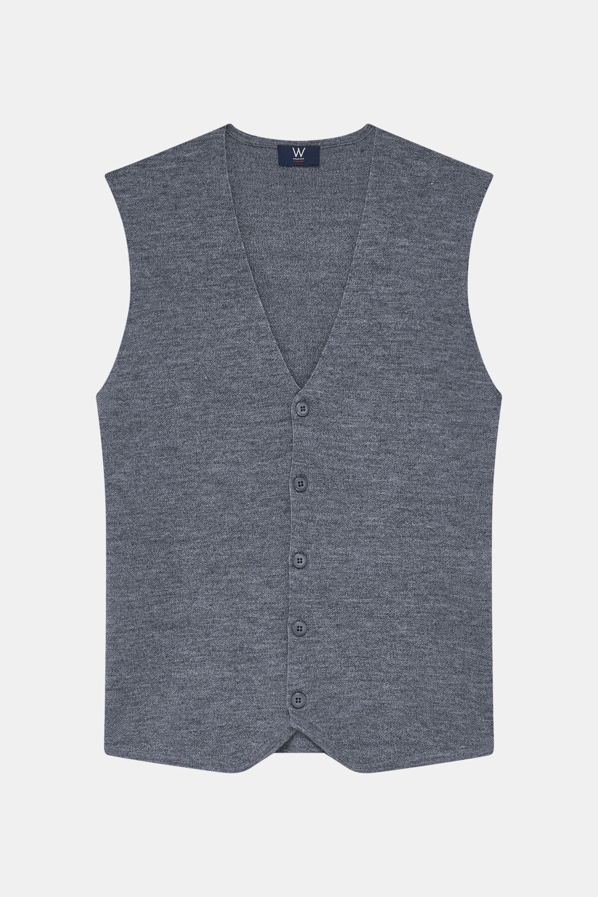 W Collection Gri Melanj V Yaka Düğmeli Yelek