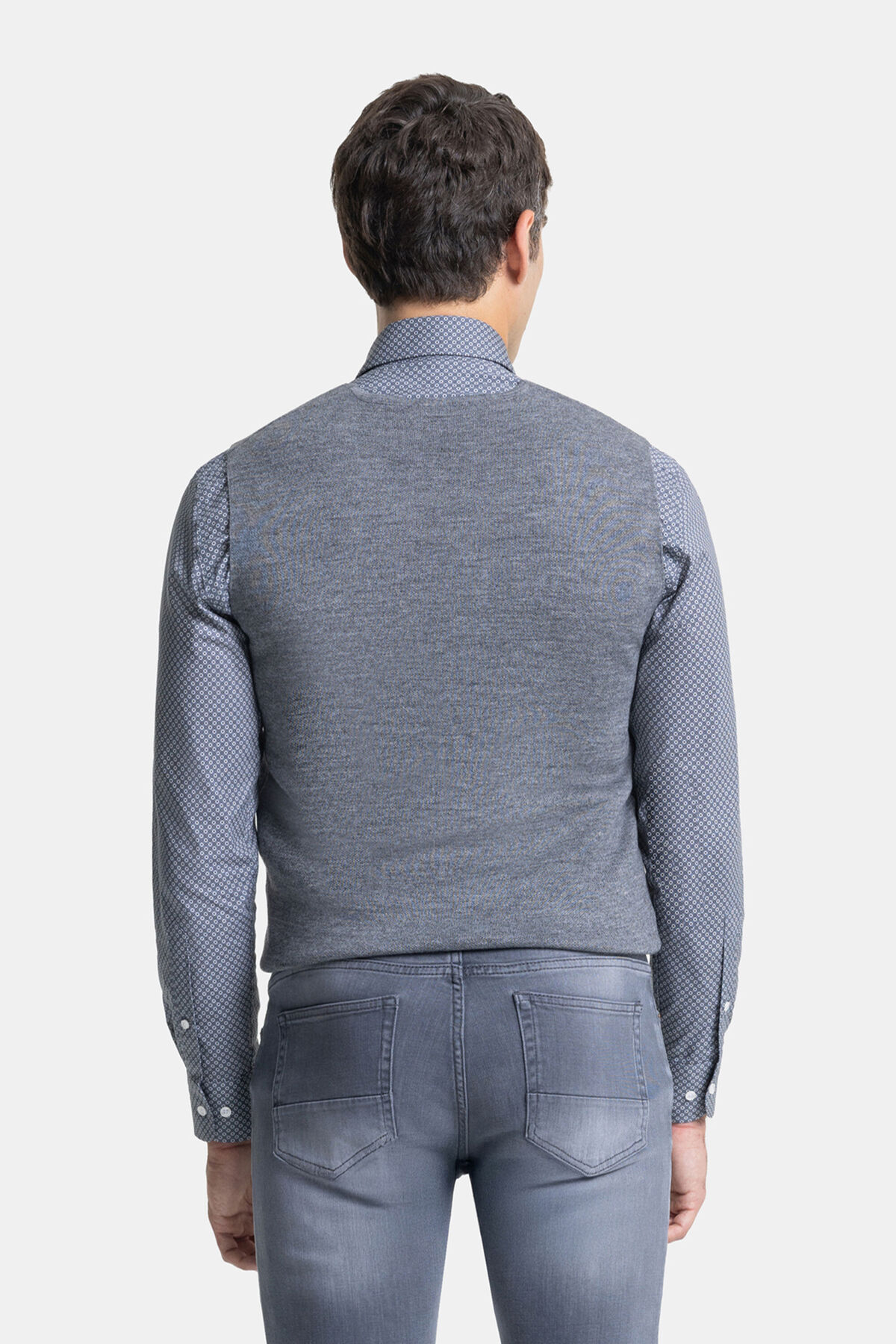 W Collection Gri Melanj V Yaka Düğmeli Yelek görsel 6
