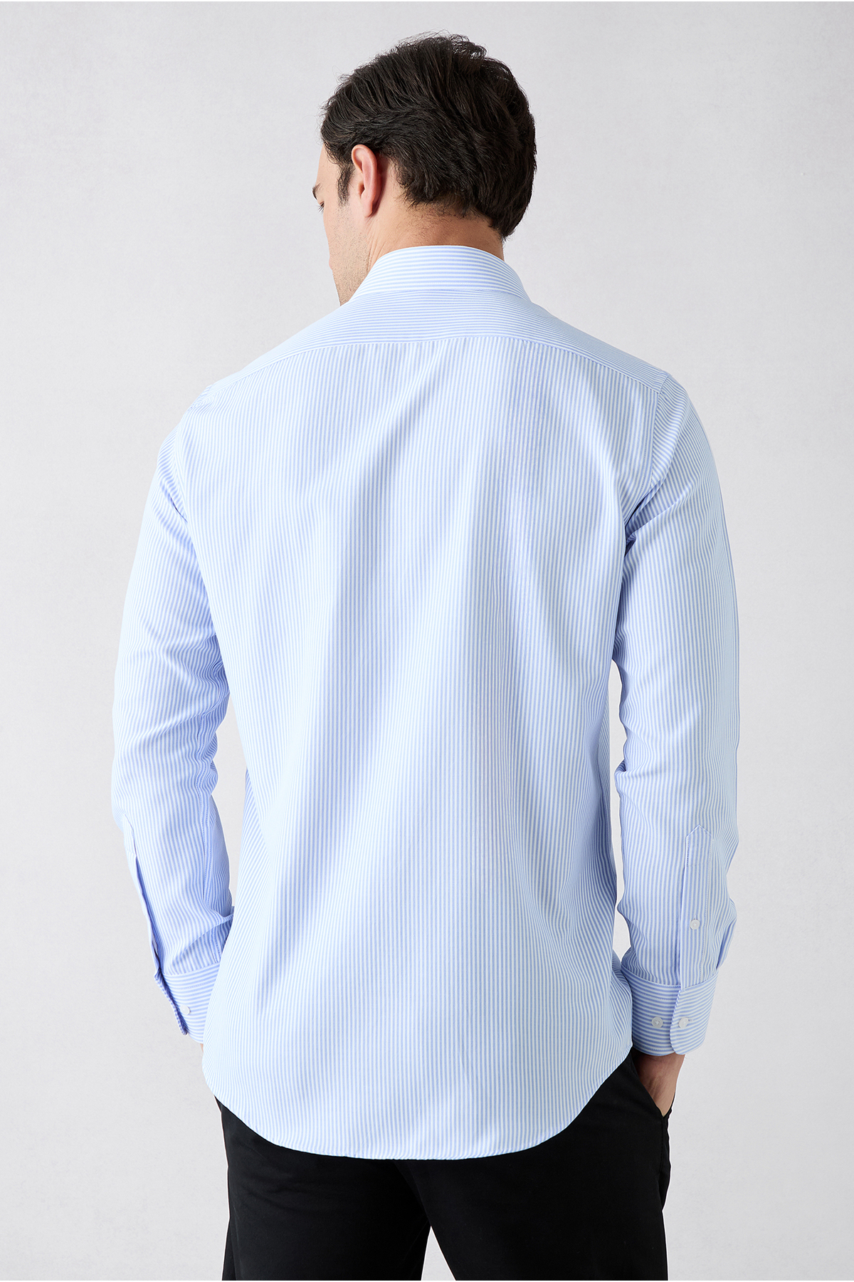 Kiğılı Uzun Kol Slim Fit Çizgili Klasik Yaka Pamuklu Kolay Ütülenebilir Gömlek görsel 5