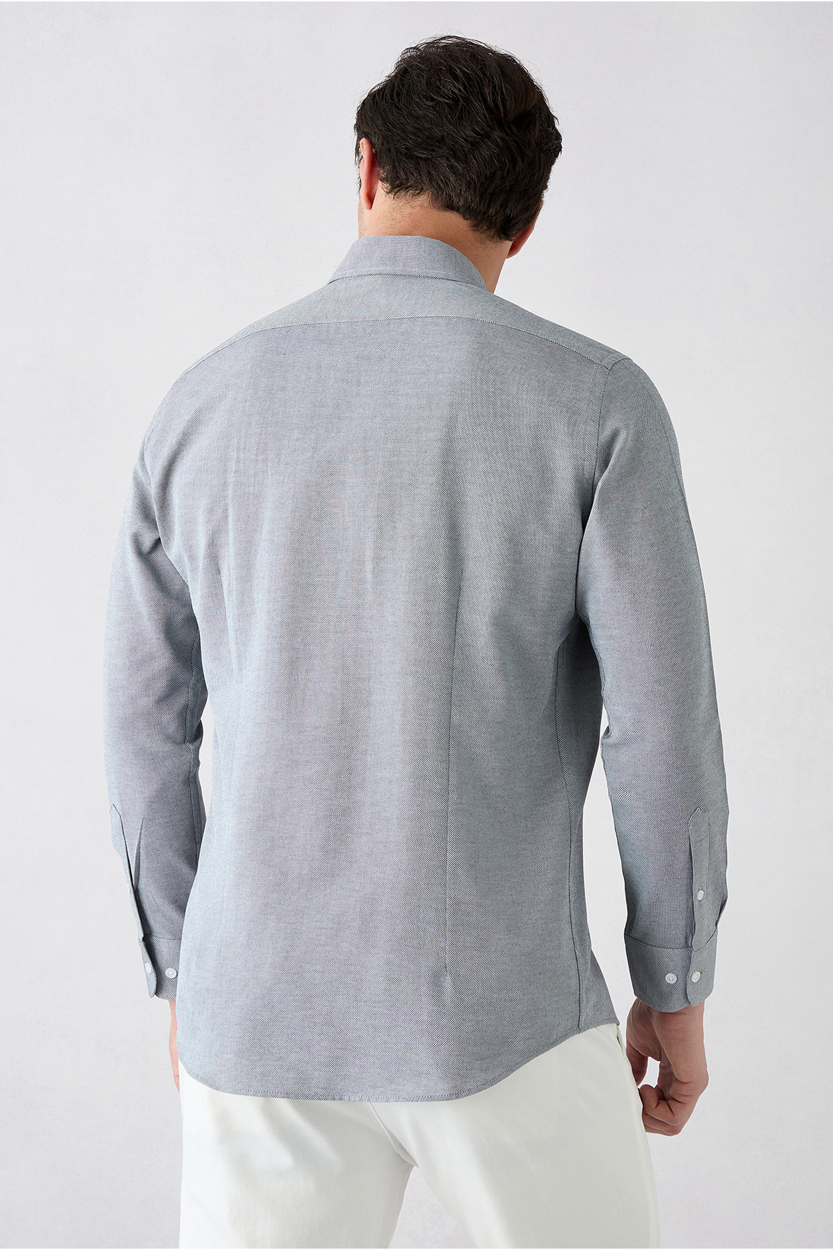 Uzun Kol Slim Fit Düğmeli Yaka Pamuklu Kolay Ütülenebilir 4 Mevsim Oxford Gömlek — خاکستری KSSZ4UE0ET003 — تصویر 5 از 7