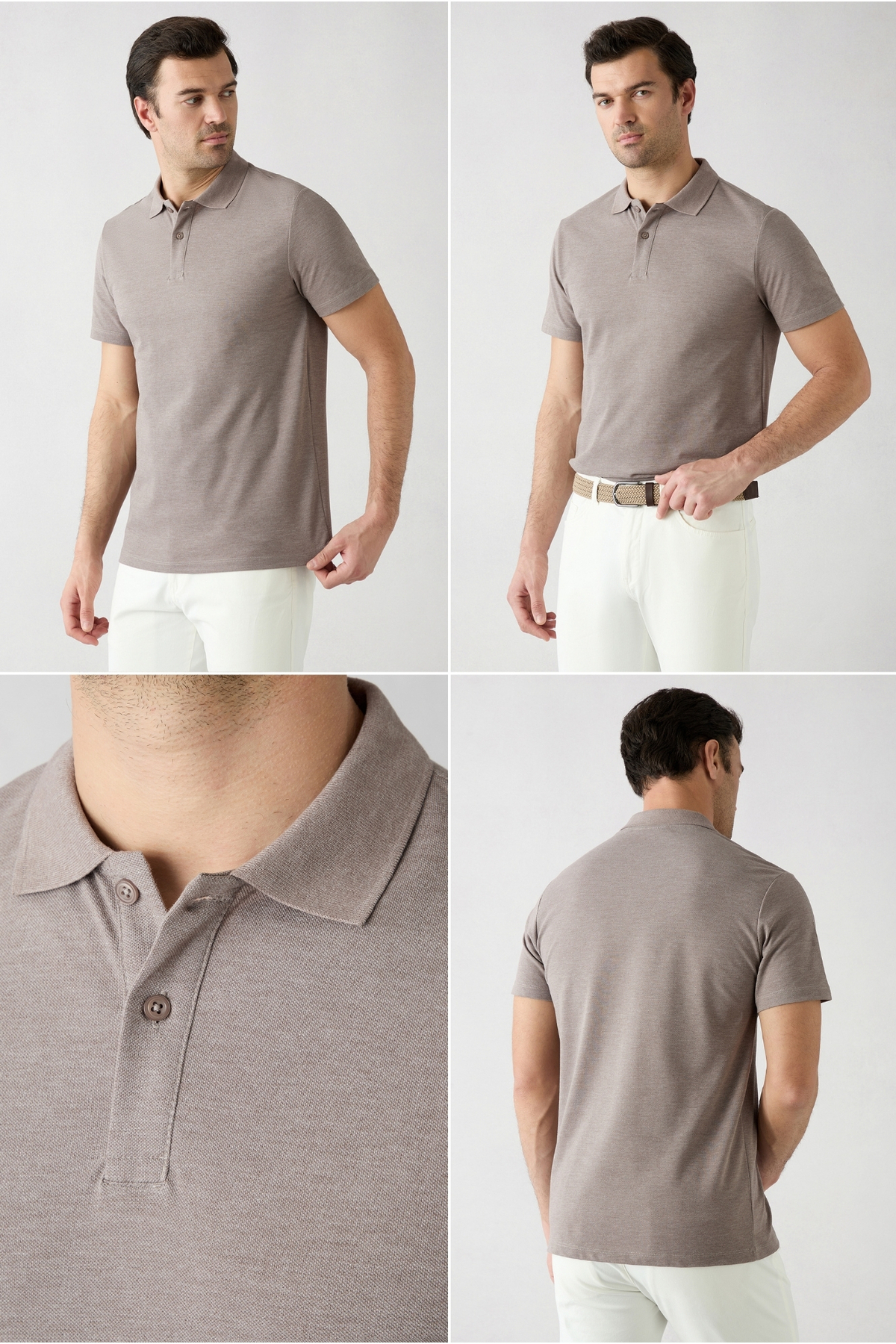 Kiğılı Düğmeli Polo Yaka Regular Fit Pamuklu Düz 2'li Paket Tişört Seti görsel 3