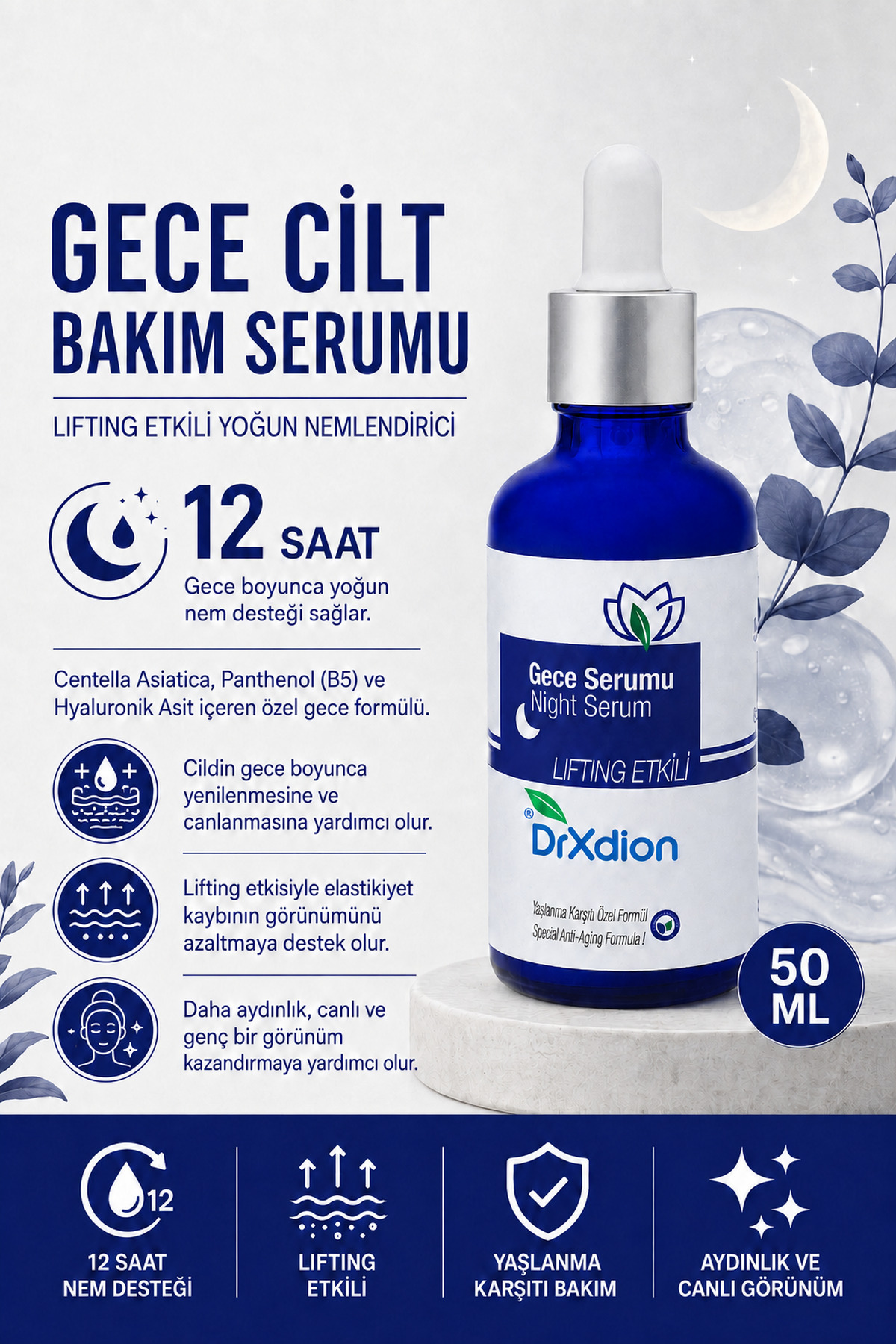 Gece Cilt Bakım Serumu Panthenol(B5), Lifting Etkili Yoğun Nemlendirici Gece Formülü (50 ml) — sgece — تصویر 6 از 6