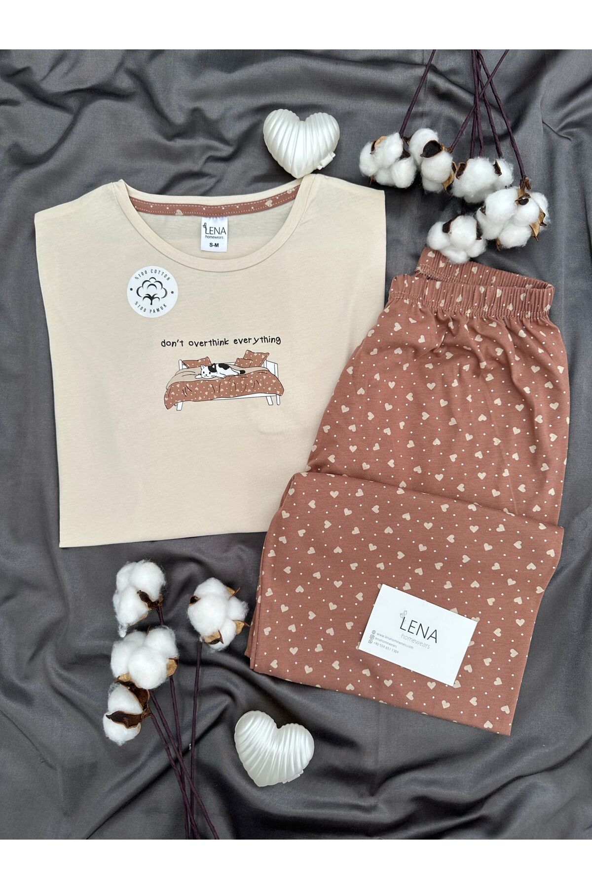 Women's Patterned Cotton Short Sleeve Crew Neck Pajamas Set