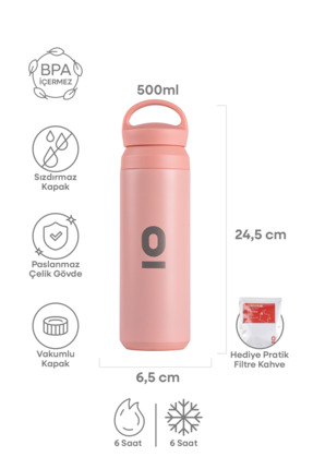 Espressolab Pembe Tutacaklı Paslanmaz Çelik Termos No:132 – 500 ml Vakumlu Sı...