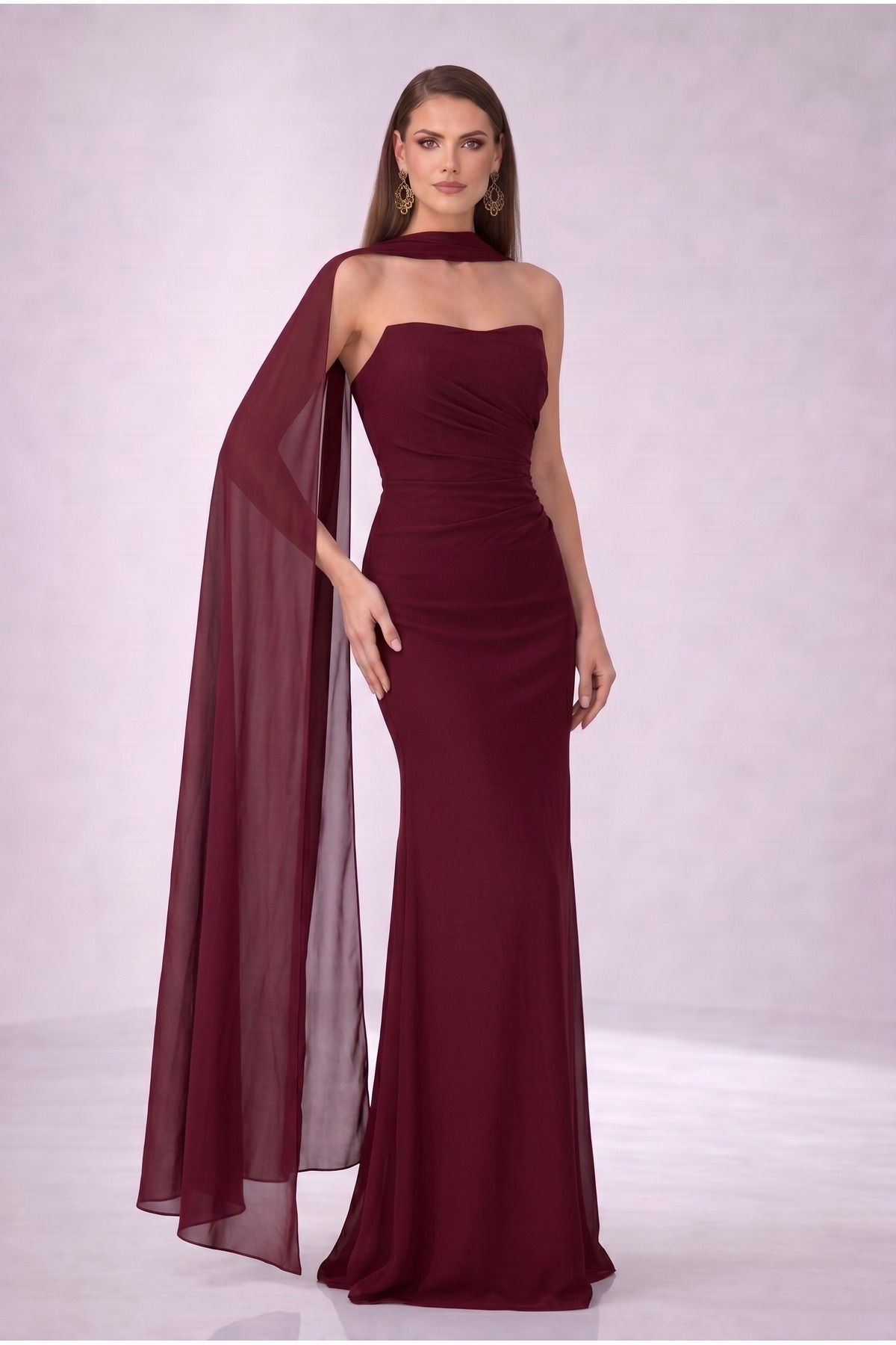 Barbara Burgundy Chiffon Dress