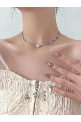LUNIVRA Zirkon Taşlı Melek Kanatlı Kalp Choker Kolye