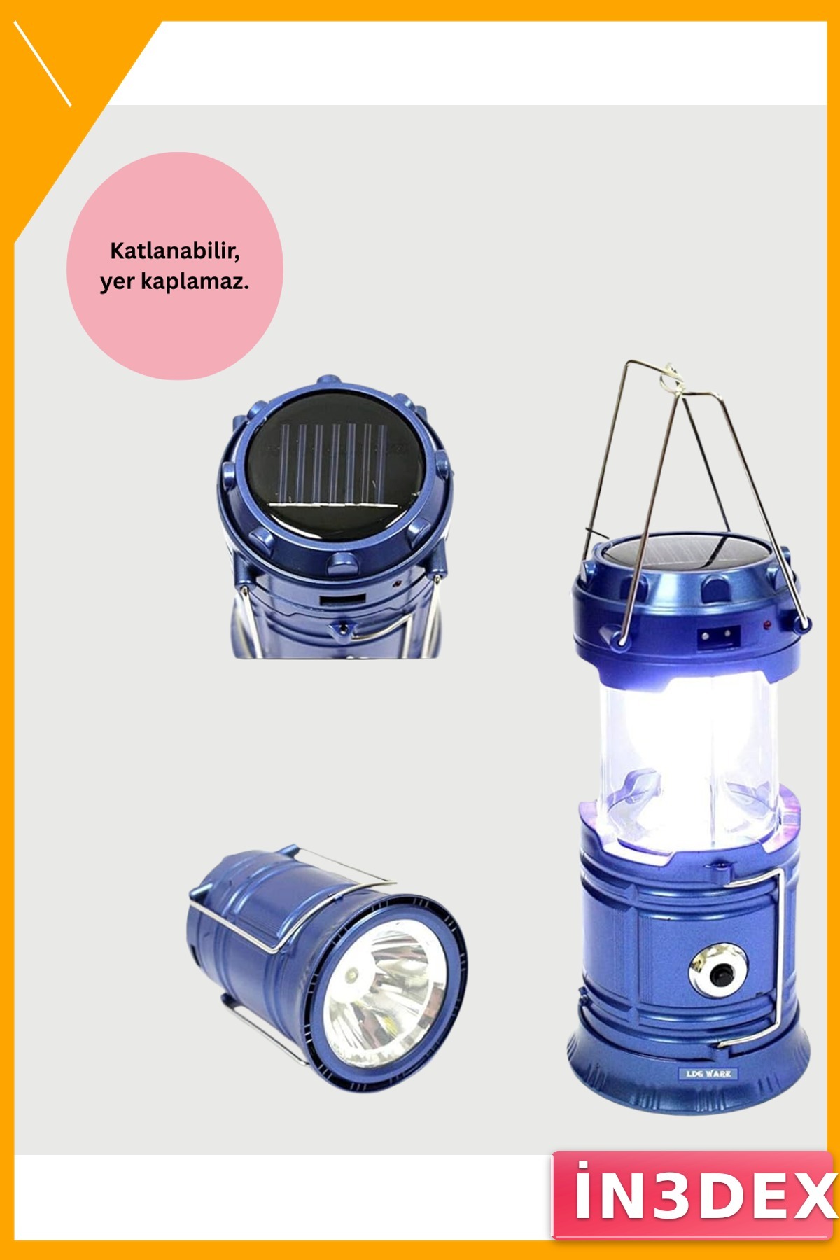 Katlanabilir Güneş Enerjili Kamp Feneri USB Şarjlı Taşınabilir