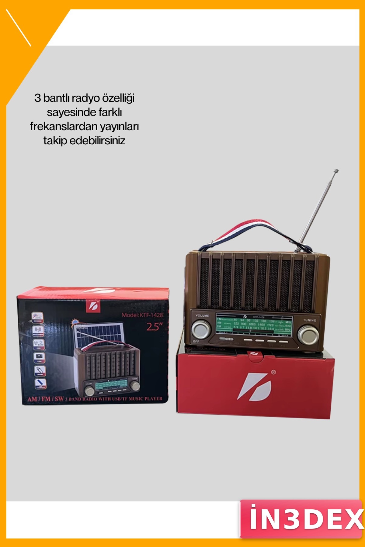 Güneş Enerjili Taşınabilir Radyo Hoparlör FM AM SW Bluetooth USB