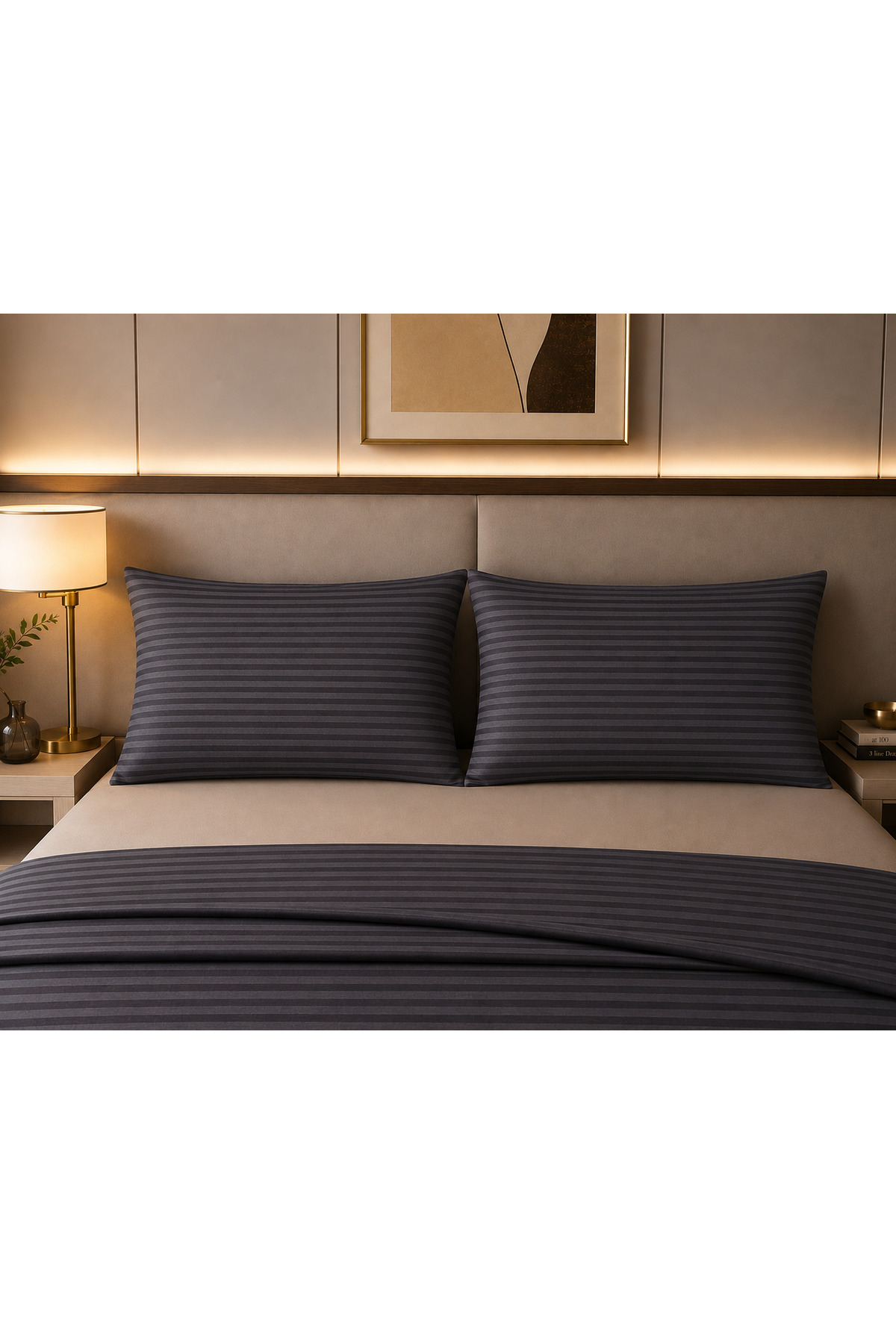 1 CM LINE PATTERNED SATIN FABRIC COVER PILLOWCASE - 50X70CM -2 PCS (1 PAIR)
