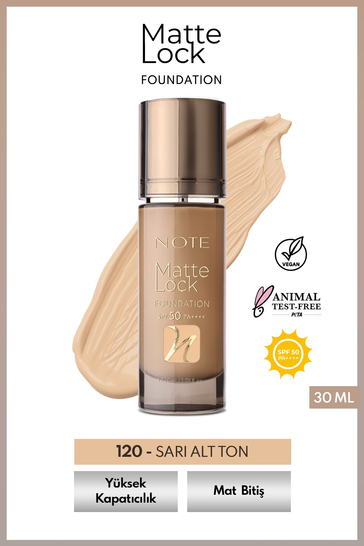 کرم پودر مات لاک ۱۲۰ بژ متوسط ​​SPF 50 با پوشش بالا — کرم پودر مات لاک FND