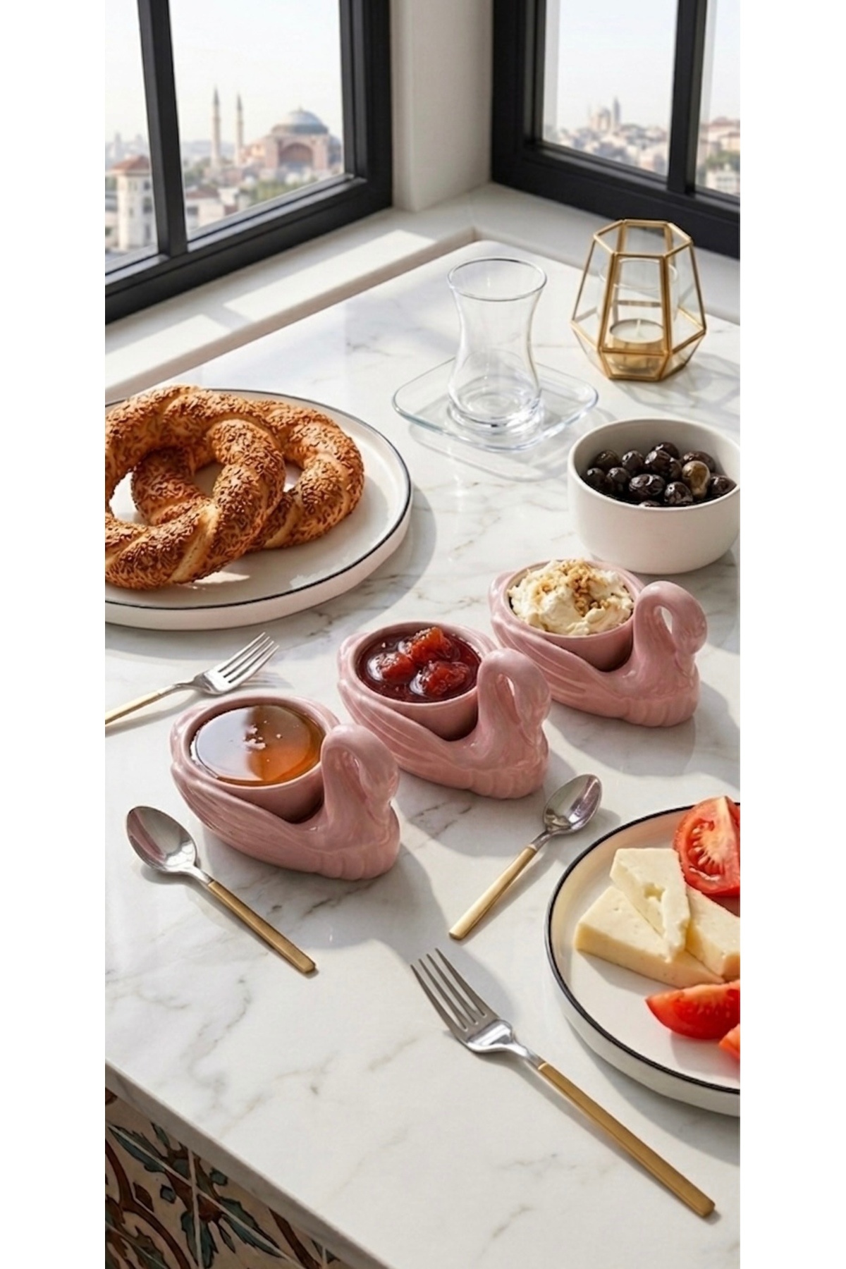 LUCES DESİGN 6-Piece Swan Design Breakfast Serving Bowl, Turkish Delight Bowl, Dragee Serving Bowl, Acrylic Hard Plastic