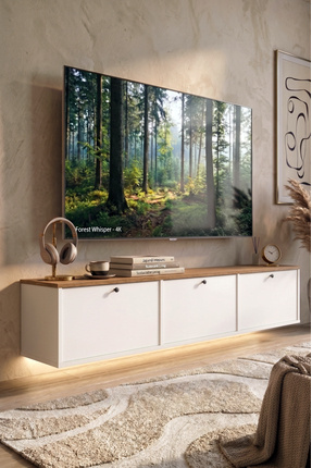 Yurudesign Nord Led Işıklı Tv Ünitesi Sehpası 3 Kapaklı Duvara Monte 180cm Se...