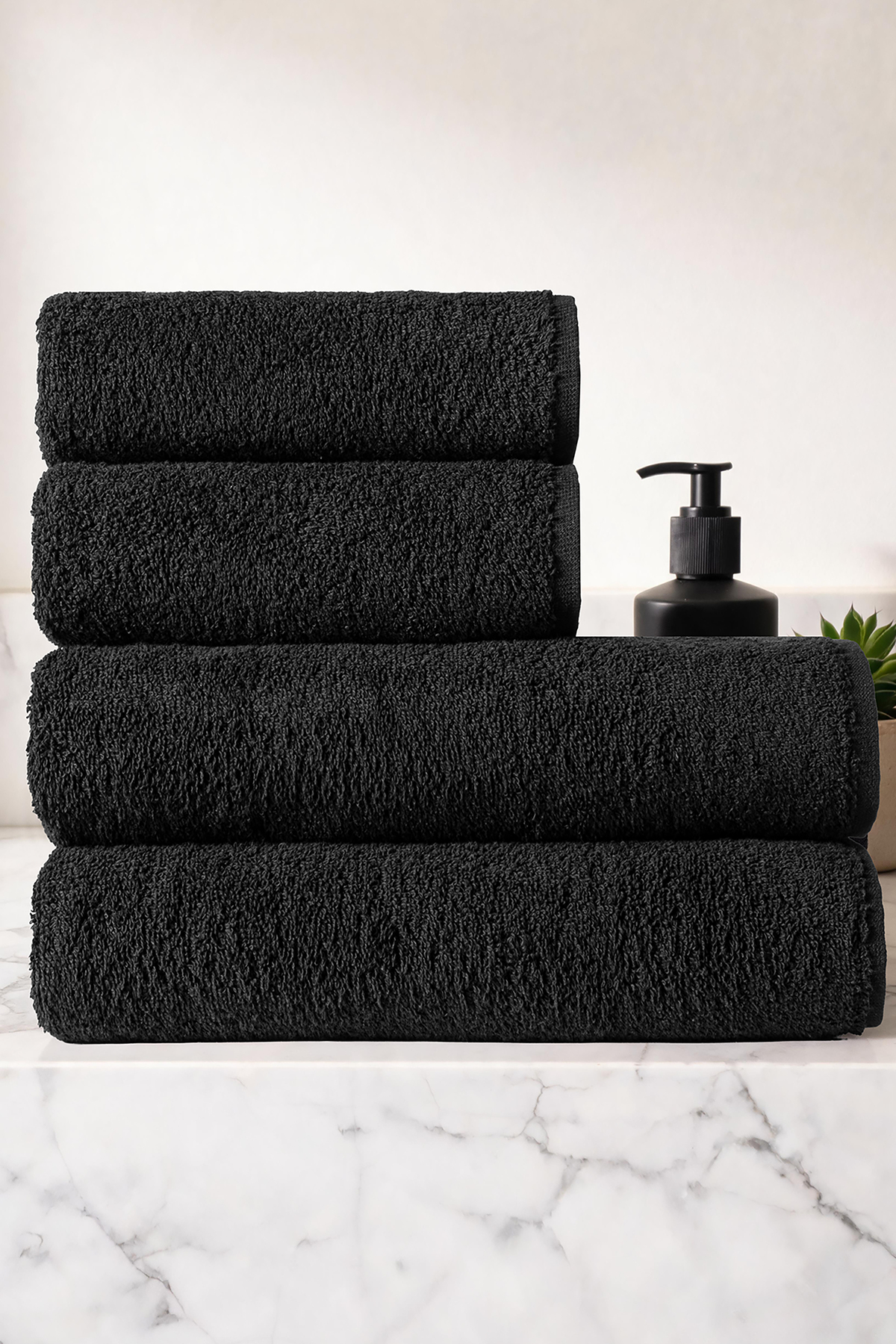 4-Piece Black Towel Set 100% Cotton | 2 Pieces 70x140 + 2 Pieces 50x90 | Hairdresser, Hotel & SPA Towels | Suitable for Professional Use