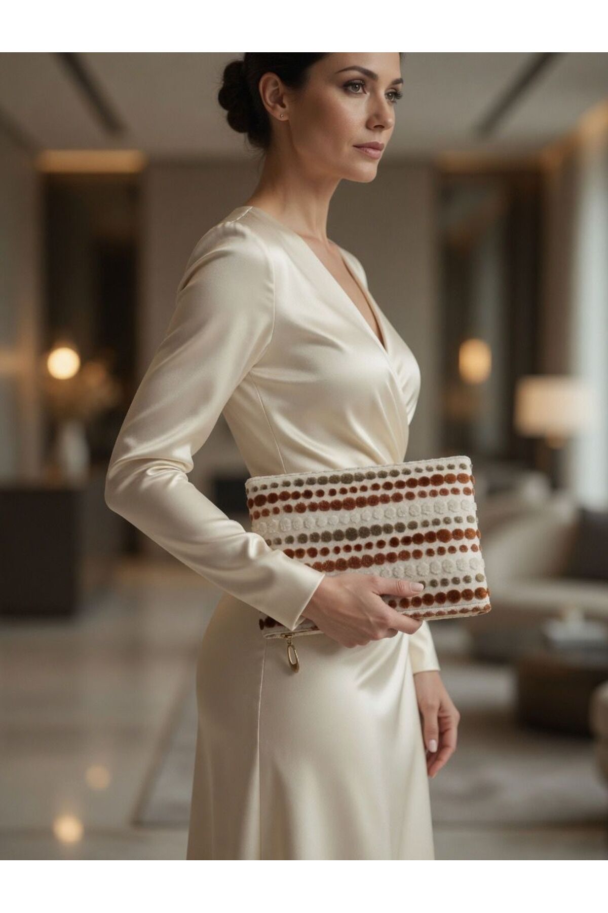 VELORİA BAG & SCARF Veloria Bag Zigzag clucth çanta DOKUMA KUMAŞ ve KORUMA PEDİ içeren İpad tablet taşıma çantası 21x25 cm iç kapasite görsel 3