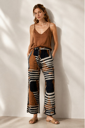 MyFlamenco Abstract Çizgi Desenli Wide Leg Pantolon