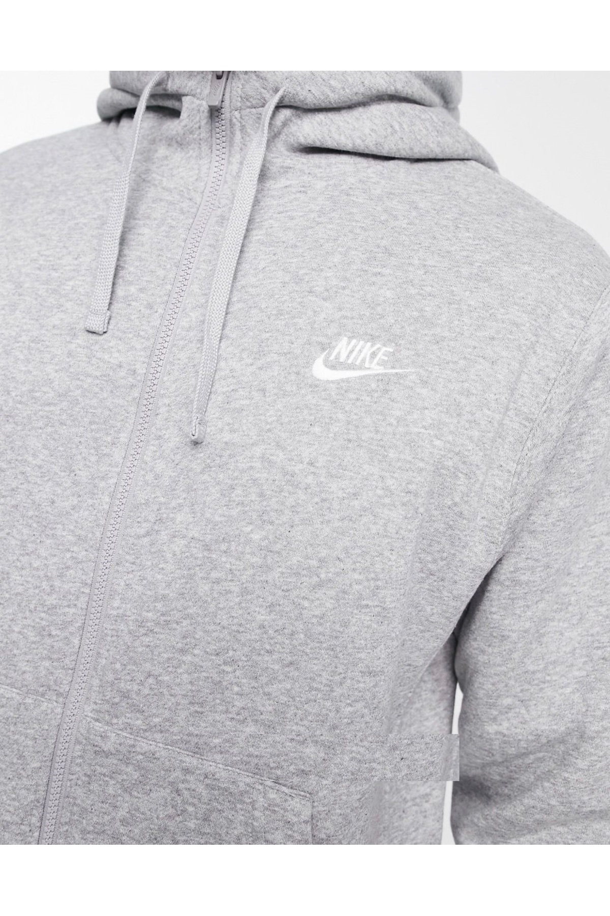Nike Sportswear Club Full Zip Hoodie Şardonlu Kapüşonlu Gri Fermuarlı Sweatshirt görsel 3
