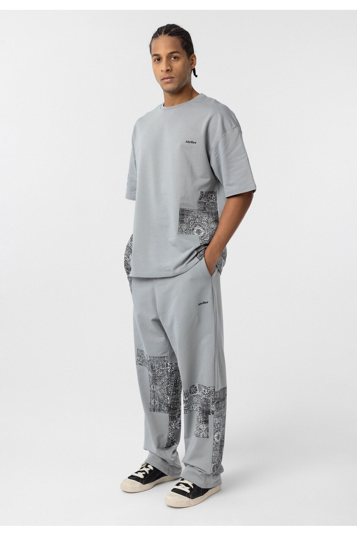 Etnik Desenli Oversize Eşofman Takım — خاکستری DND_40-864 — تصویر 3 از 6