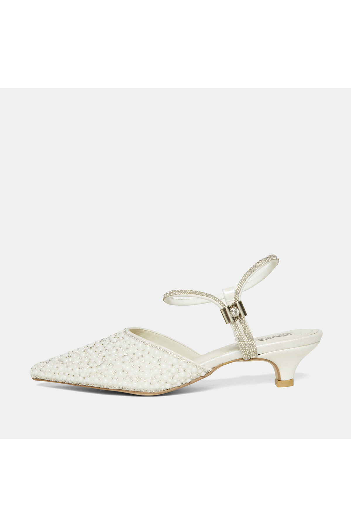 Wedding Kadın Sivri Burun Taşlı Bantlı Slingback Abiye Ayakkabı - 3 cm Kısa Topuk