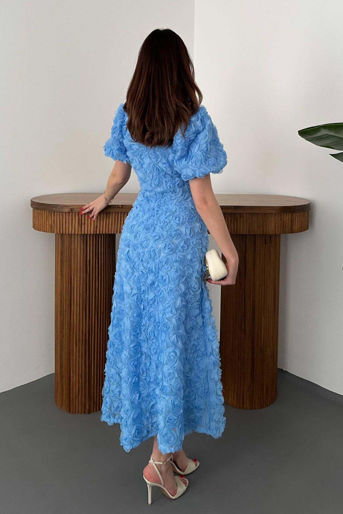 sachin and babi light blue dress Navy Off Shoulder Textured Floral Jacquard Gown