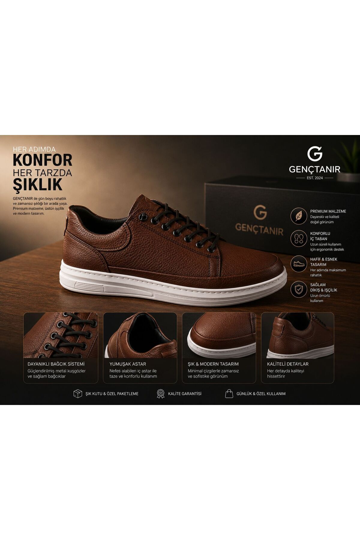 GENCTANİR SHOES Jules Mat Deri Akıllı Bağcıklı Klasik Erkek Ayakkabı görsel 3