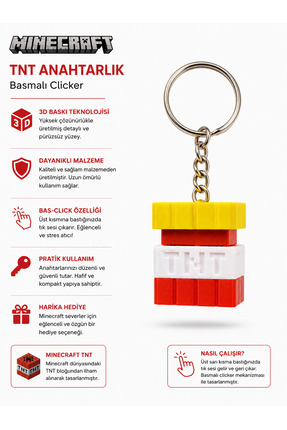 urfatakıtasarım Minecraft Anahtarlık Basmalı Clicker 3D Baskı Oyuncu Anahtarlığı