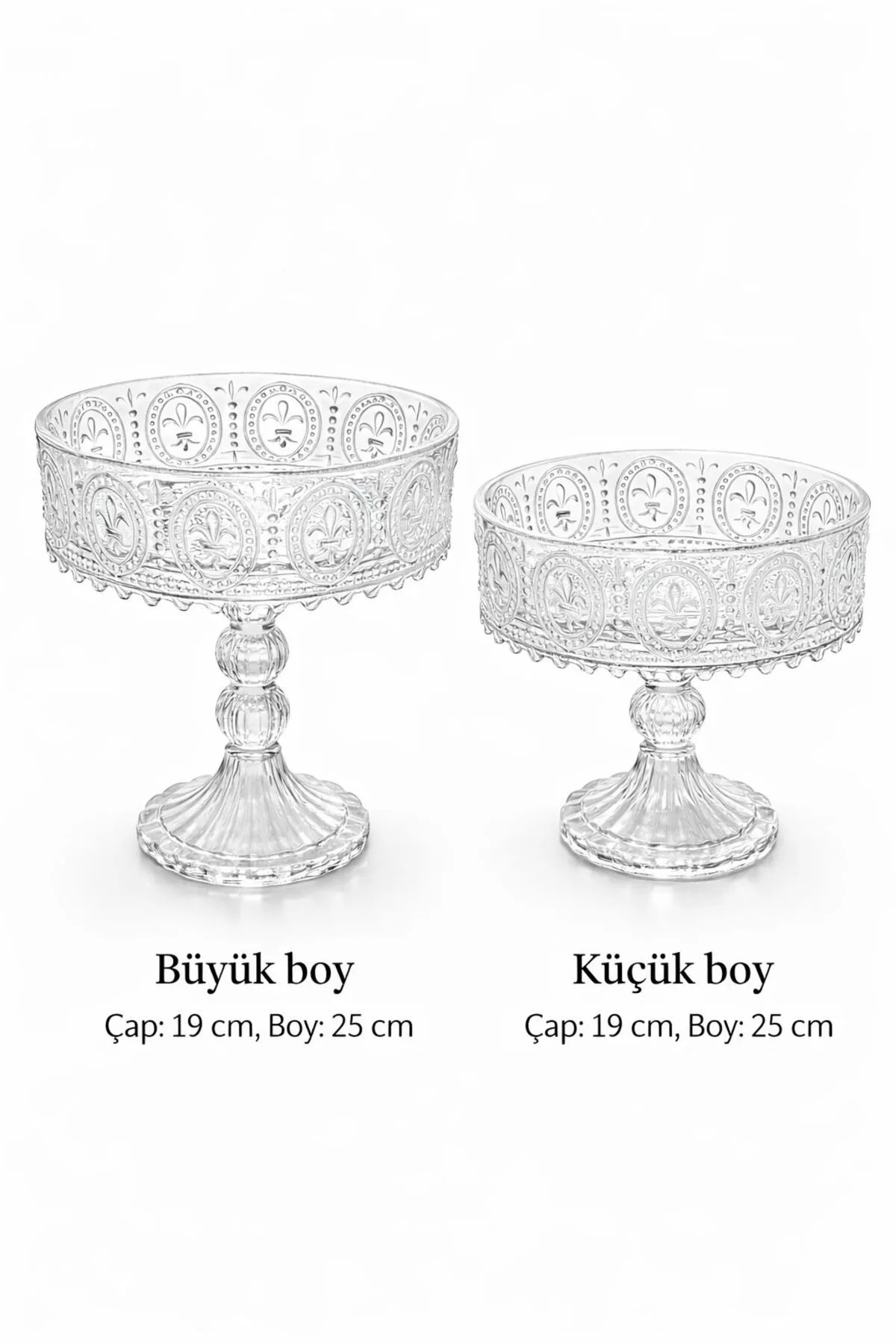 Alegre Fleur de Lis Vintage Ayaklı Sunumluk – Kristal Detaylı Küçük Boy