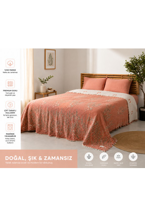 Yarımağa Tekstil Çift Kişilik Müslin Pike Yatak Örtüsü – Lavanta Desenli Bohe...