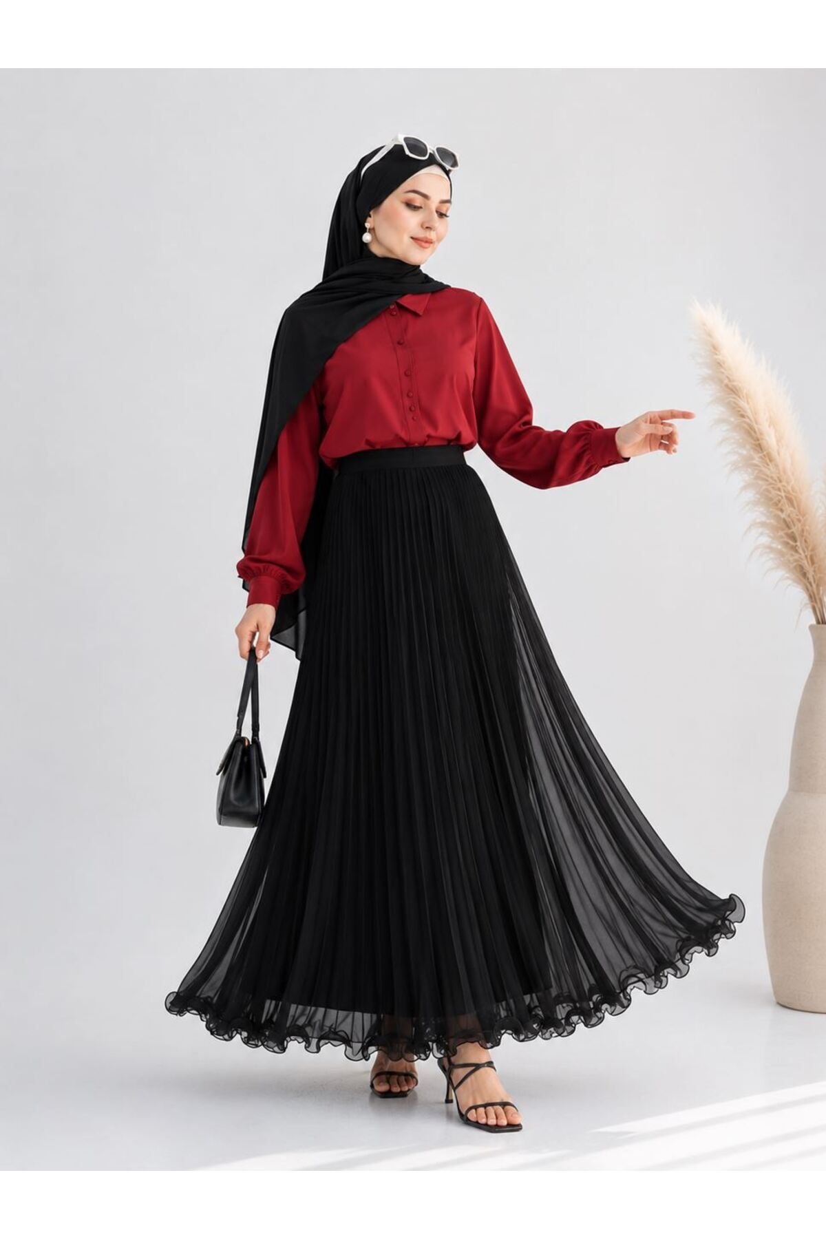 Transacoustic ETEĞİ VOLANLI BELİ LASTİKLİ PLİSELİ ŞİFON ETEK