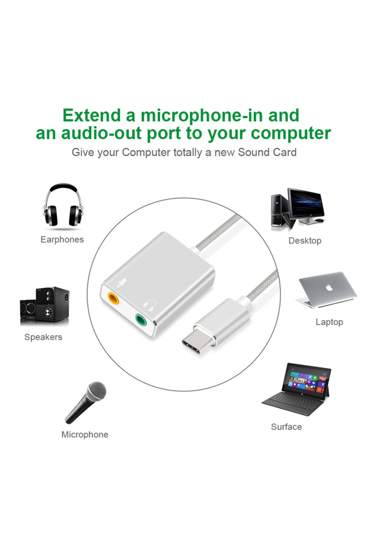 Type-C To 3.5mm Jack Çevirici USB-C To Kulaklık Mikrofon Ses Kartı Adaptör Notebook PC Dönüştürücü