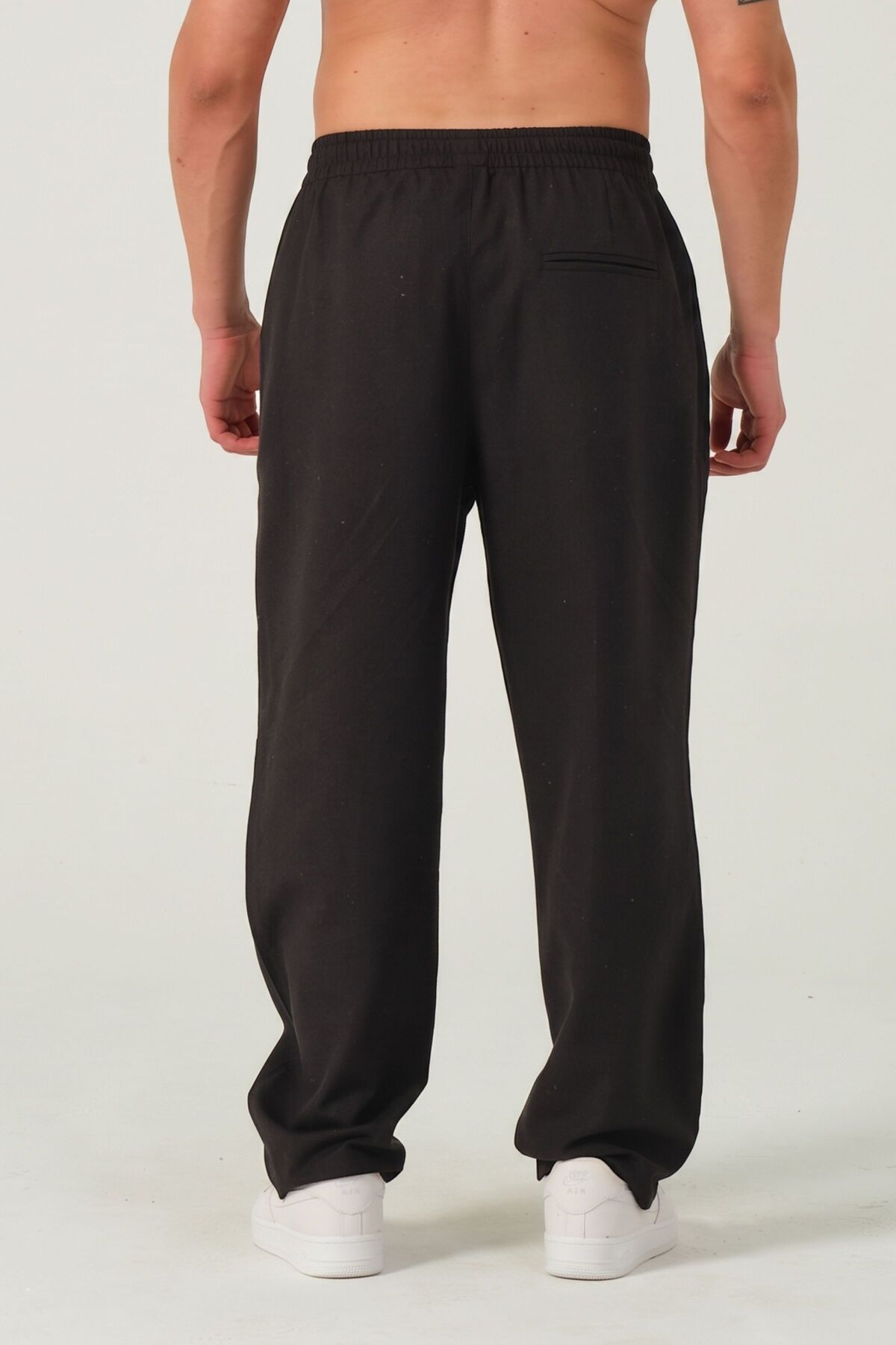 RELAXL %100 Keten Uzun Paça Çımalı Oversize Siyah Erkek Pantolon 2XS-10XL görsel 5