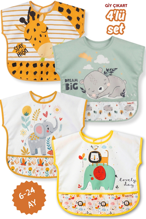 Bebechi 4'Lü Set Zürafa-Koala-Fil-Aslan Kısa Kollu Bağlamalı Ayarlanabilir Sı...