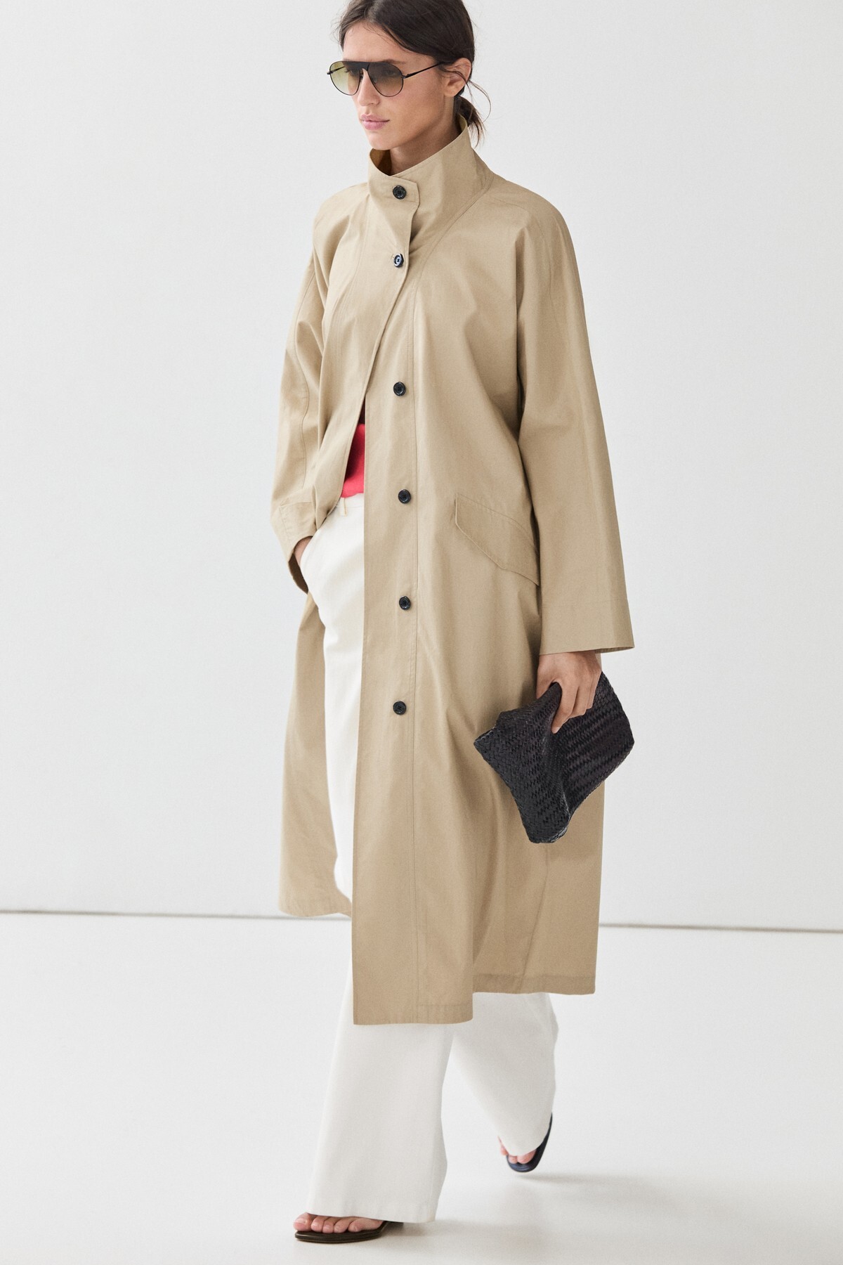 Massimo Dutti %100 pamuk dik yaka trençkot görsel 2