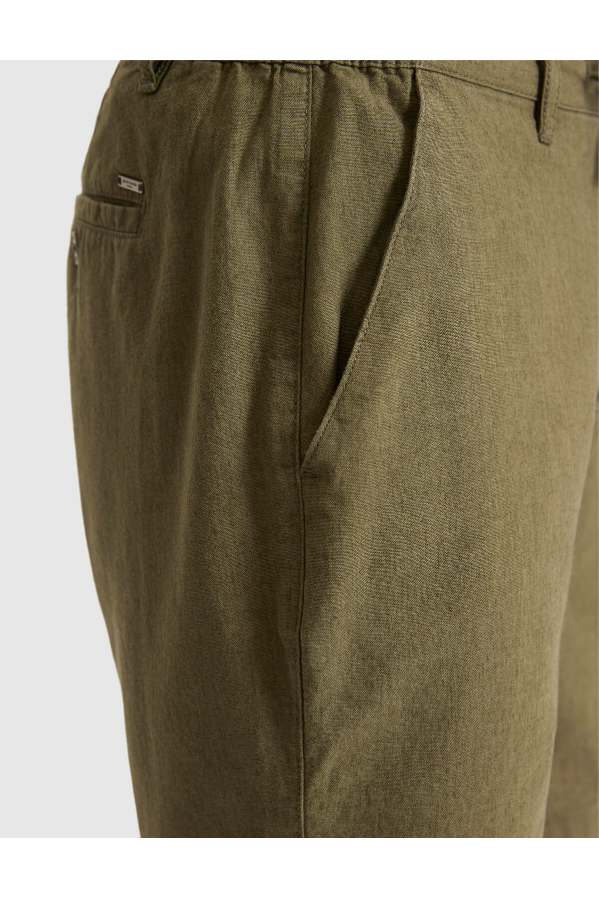 Pierre Cardin Haki Slim Fit Keten Karışımlı Beli Lastikli Kordonlu Dokuma Şort 50327883-VR027 görsel 6