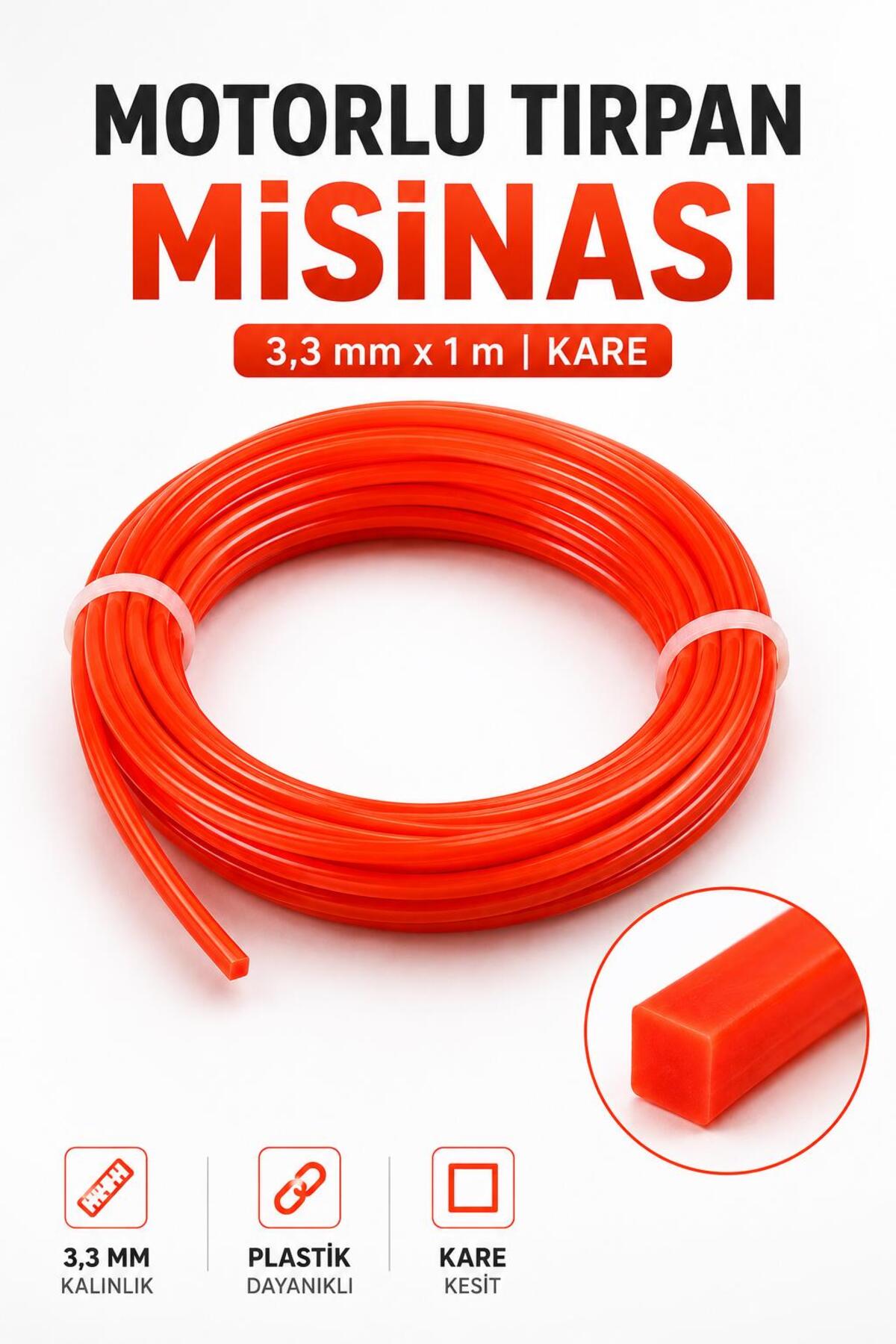 NZB 1 Metre Motorlu Tırpan Misinası 3,3 mm Kare Dayanıklı Uzun