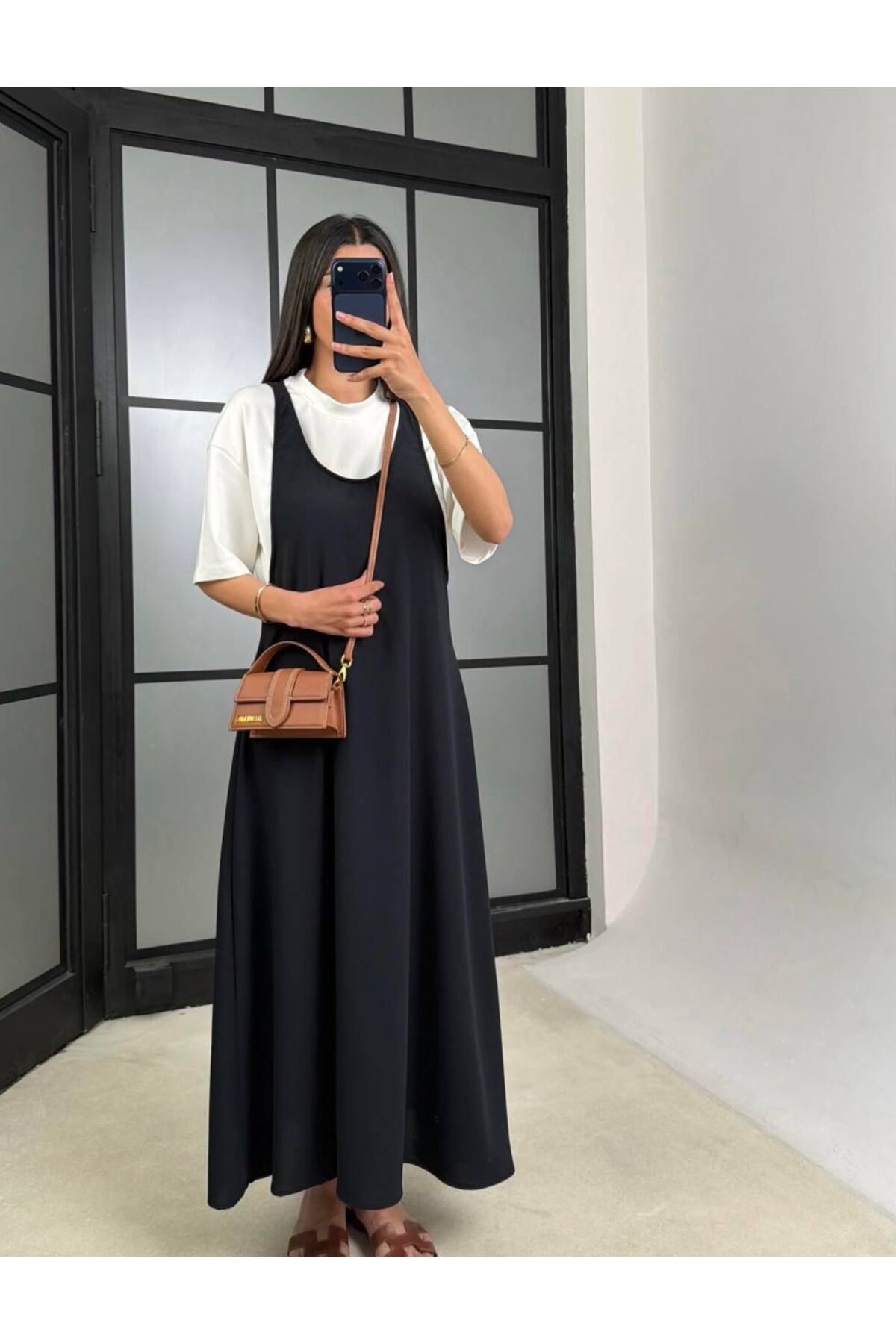 Women's White T-Shirt Navy Blue Sleeveless Gilet Dress Set