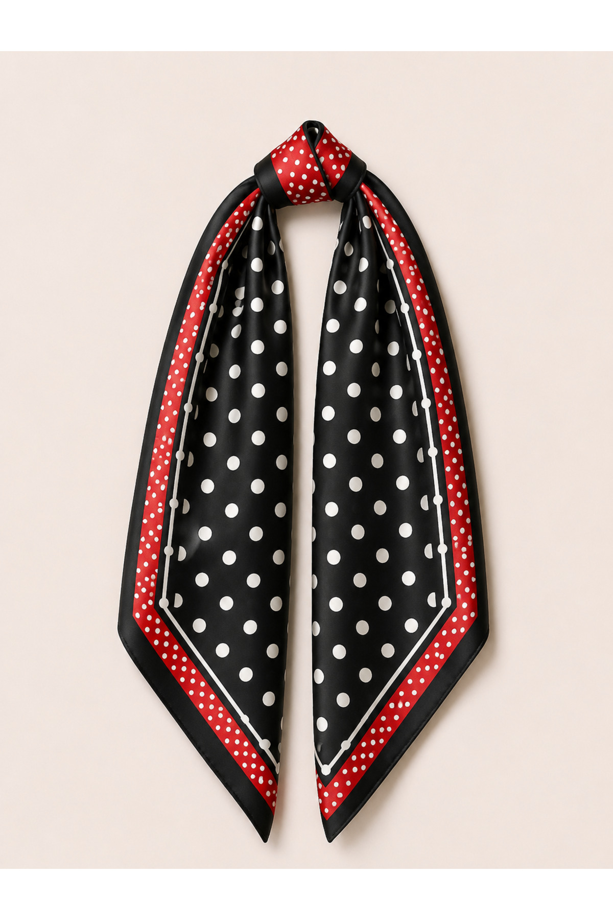 Women's Silky Satin Scarf Black Red Polka Dot Retro Pattern Stylish Bandana Scarf