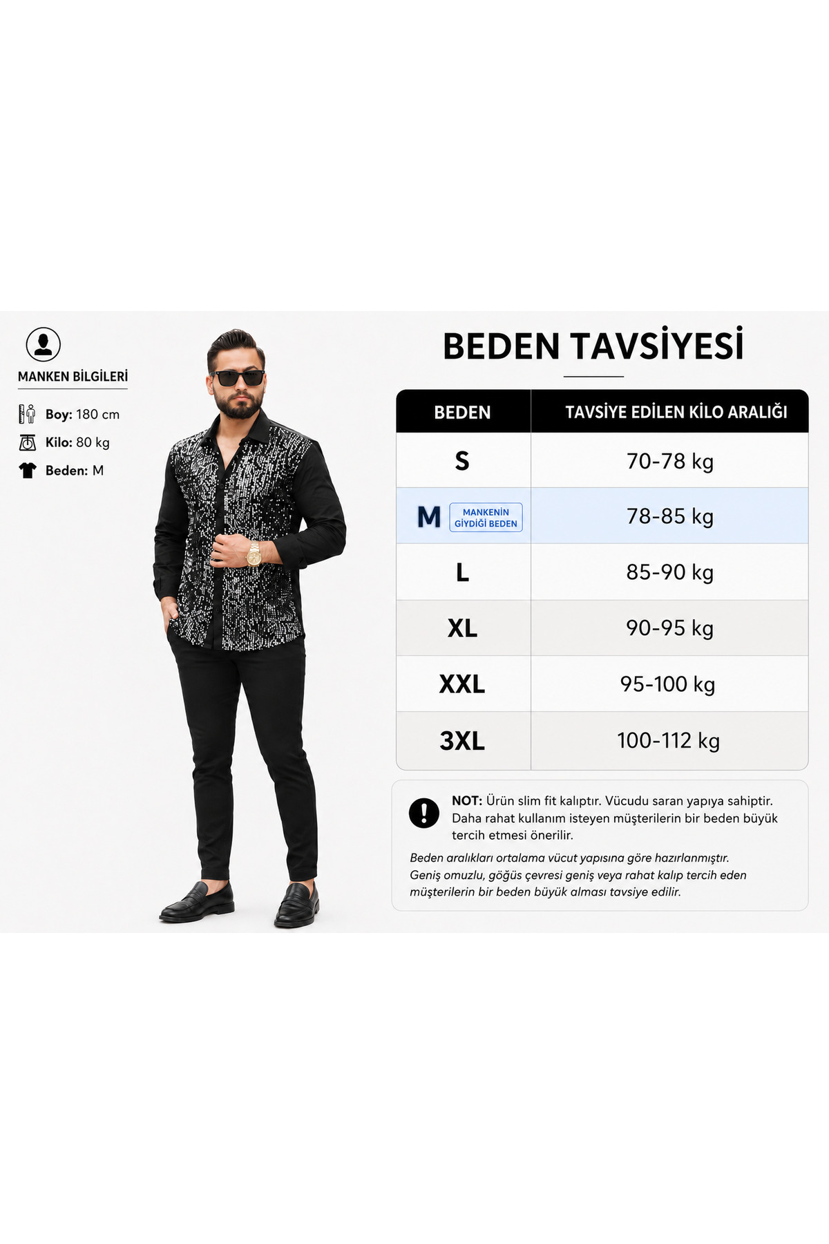 Erkek Payet Detaylı Slim Fit Siyah Uzun Kollu Sahne ve Gece Gömleği — سفید BAYIM PAYET DETAYLI — تصویر 3 از 5