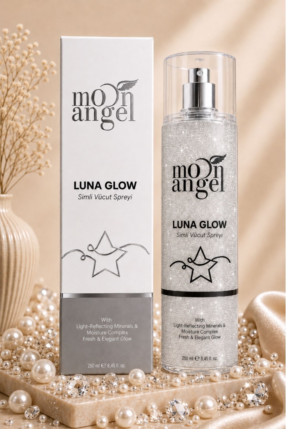 Luna Glow Simli Vücut Spreyi 250 ml Nemlendirici Işıltılı Body Mist — görsel 1