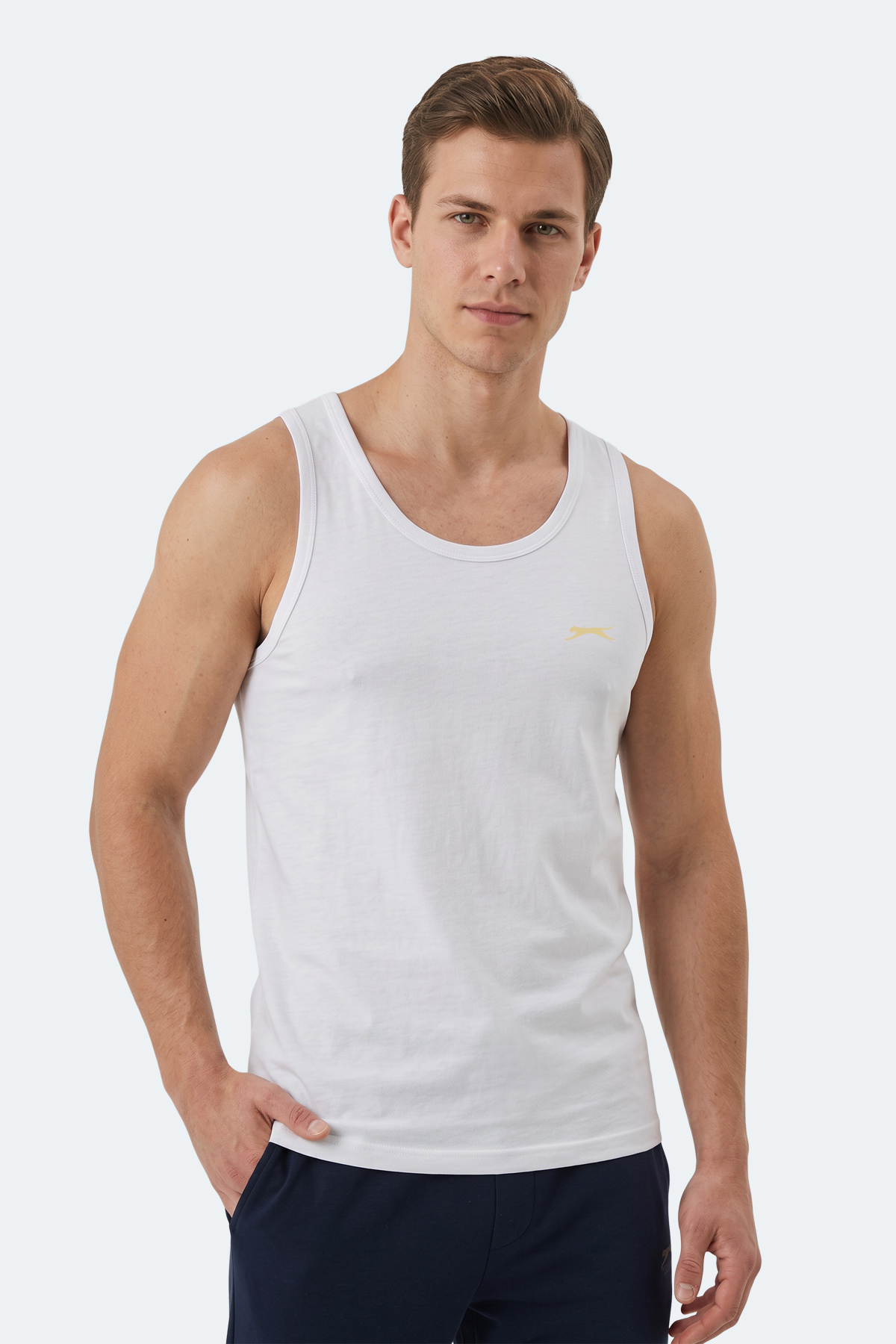 تاپ رکابی سفید بدون آستین مردانه HOKEY مدل Slim Fit اسلازنگر زیرپیراهن ورزشی Slazenger