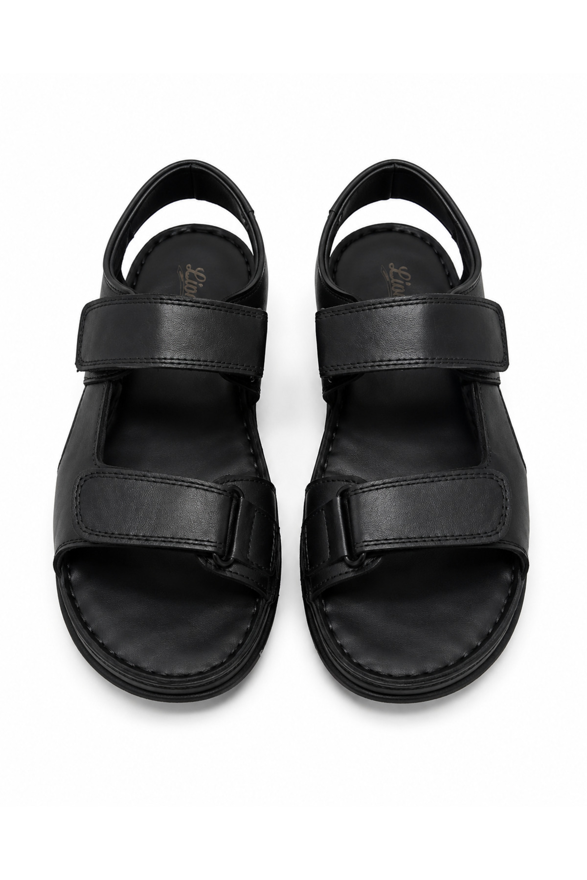 Cooka Shoes Erkek Siyah Cırt Cırtlı Hakiki Deri Günlük Sandalet Ortopedik Rahat Yazlık