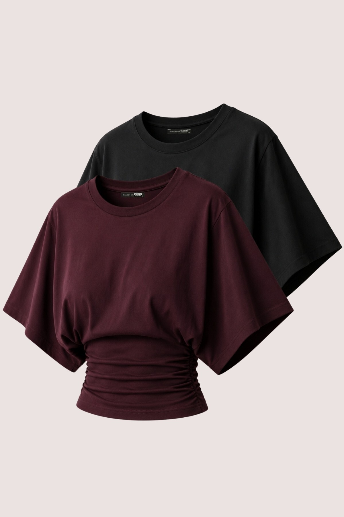 GhassyCo Women's 2-Pack 100% Cotton Stretchy Bat Sleeve Waist Sitting Crew Neck Summer Combed Cotton Sports T-Shirt