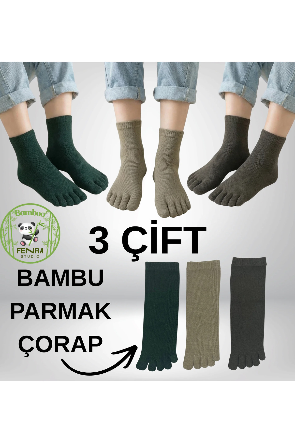 Women's 3-Piece Bamboo Finger Scent and Anti-Fungal Naphtha Green Beige Khaki Breathable Socket Socks Set