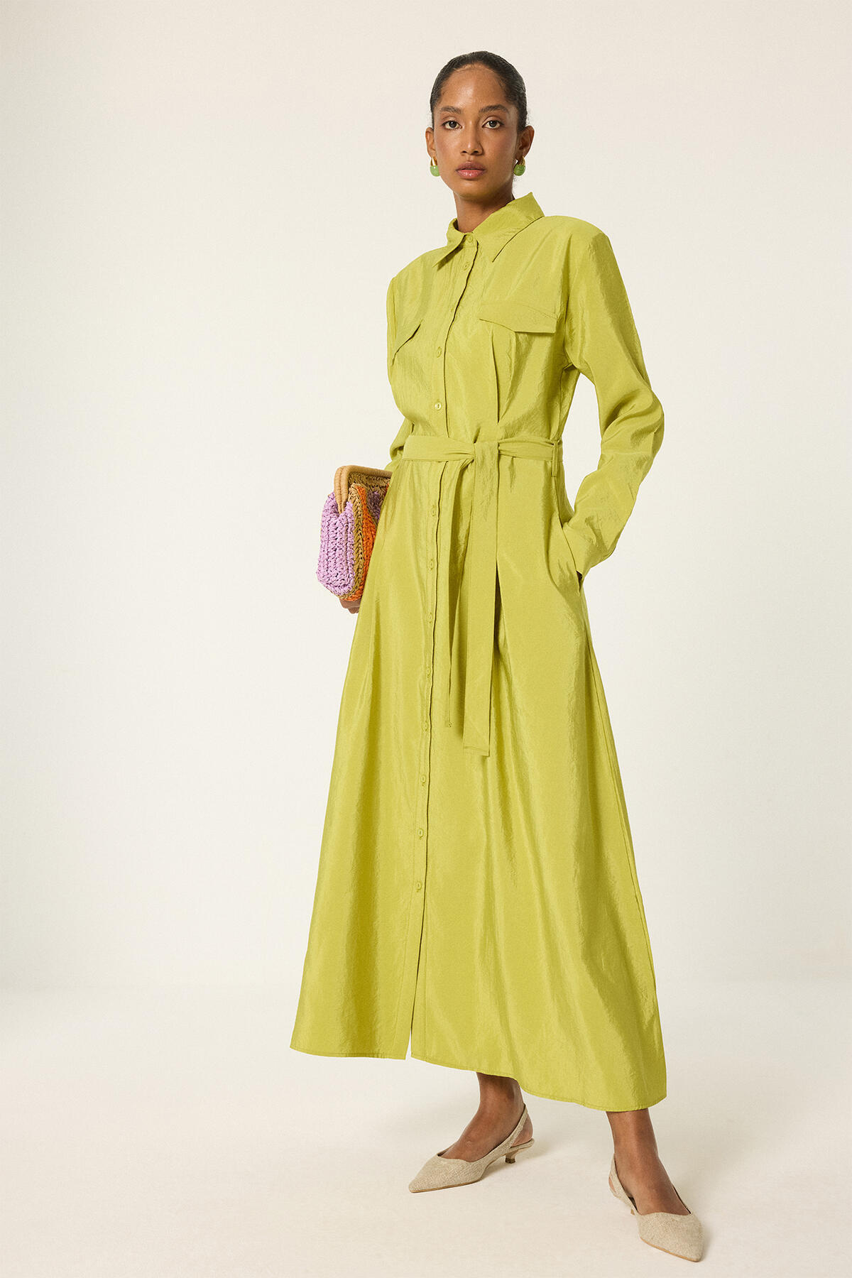 Touche Prive Belted Pocketed Kupra Dress