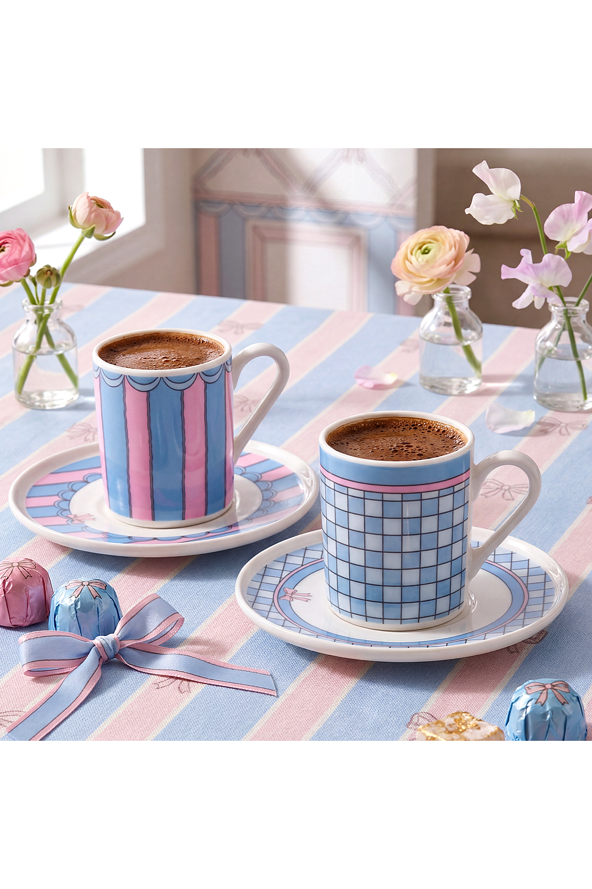 Aryıldız Lura 4 Piece 2 Person Coffee Cup Set Blue 90 ml