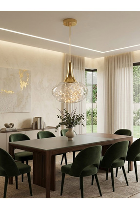 LİGHT HOUSE Nebula Modern Luxury Cam Sarkıt Avize – Gold Detaylı Tasarım