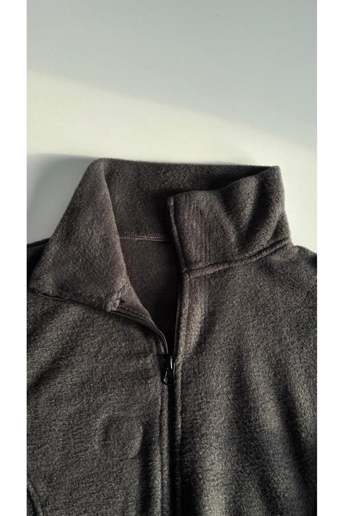 ژاکت پشمی بدون جیب خاکستری تیره نازک Unisex — خاکستری AYM-POLARHIRKA-122.3 — تصویر 3 از 4